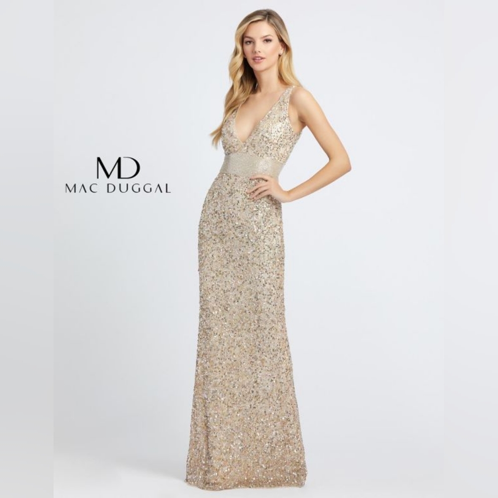 Mac Duggal gold sequin